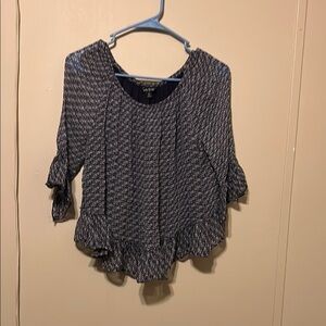 Lucky Brand Black and White Ruffled 3/4 Sleeve Blouse